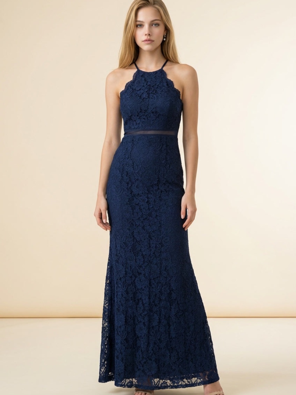Lulu's Navy Lace Halter Maxi Dress
